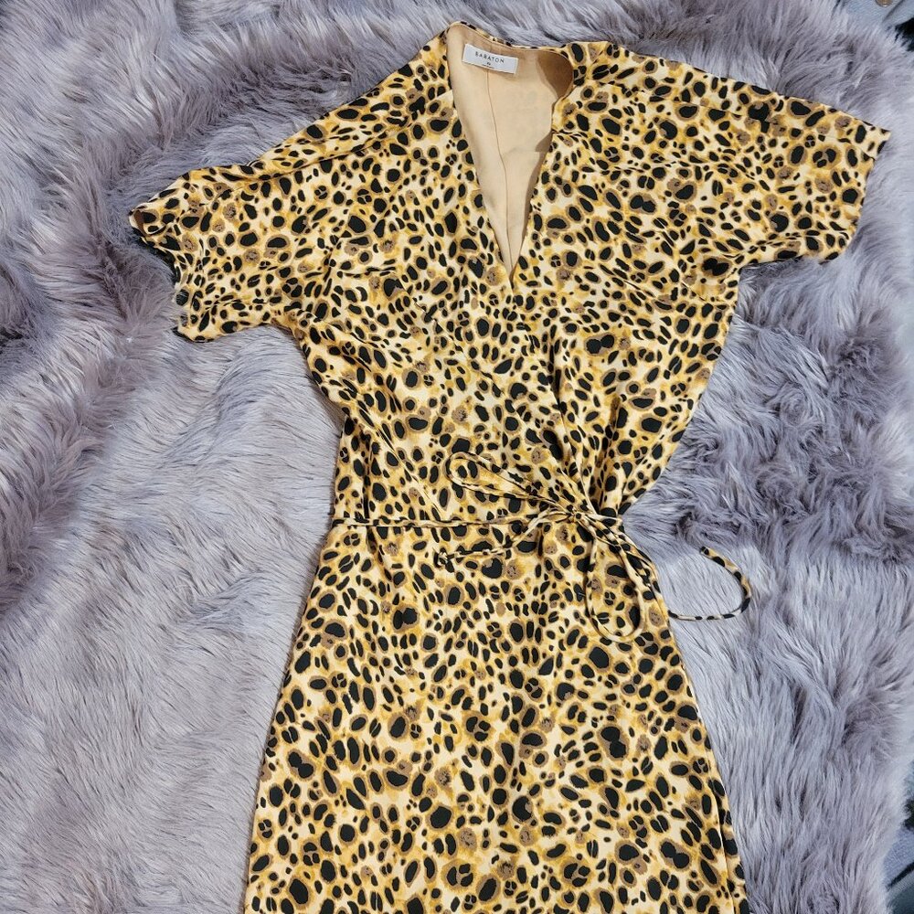 Aritzia Babaton Animal Print Yellow Wrap Dress (XS)